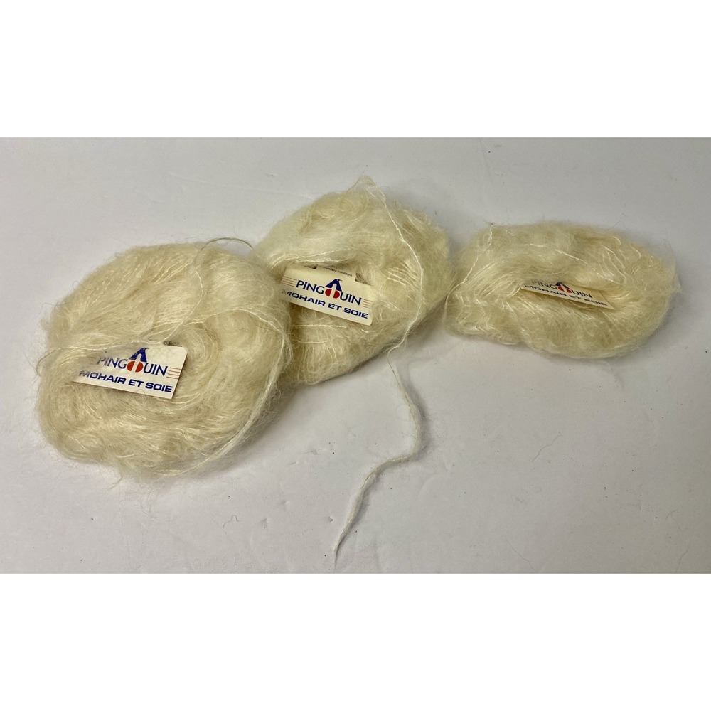 Pingouin 85%‎ Kid Mohair 15% Silk Yarn Lot 3 Mohair White Cream 20g Each